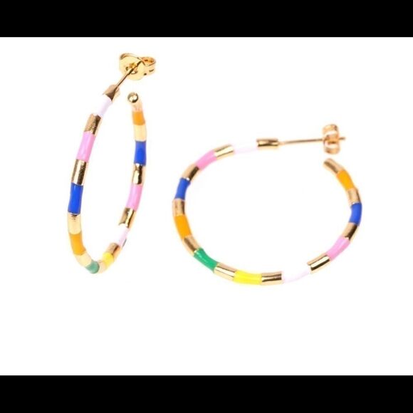 Earrings Round format Gold-plated Artificial Gems - Picture 4 of 8